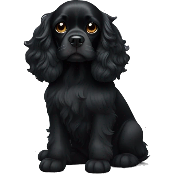 Small completely black king spaniel with black fur on his whole face and white fur on chest emoji