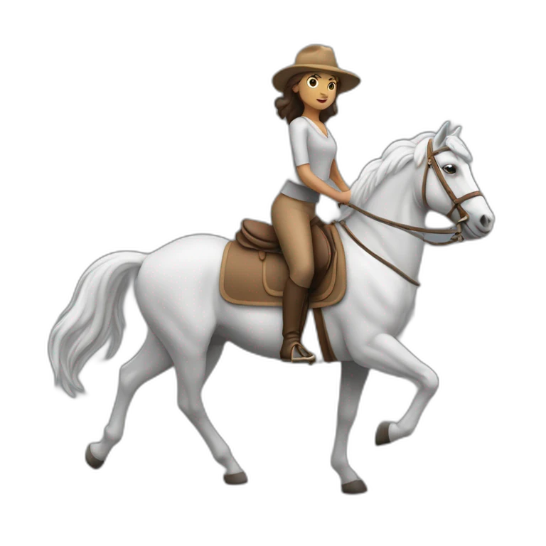 femme sur un cheval gris emoji