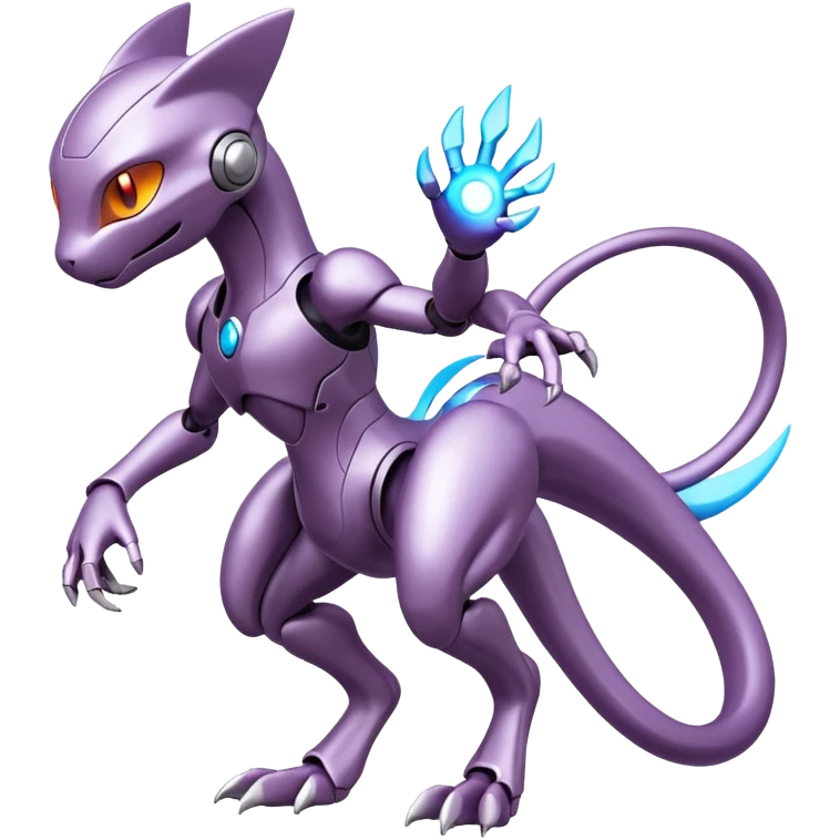 Mechanical Miraidon-Mewtwo-Fakémon-hybrid-creature (full body) with glowing eyes  emoji