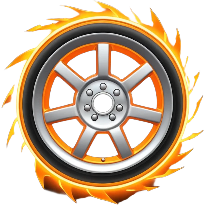 a car wheel from under which sparks fly emoji