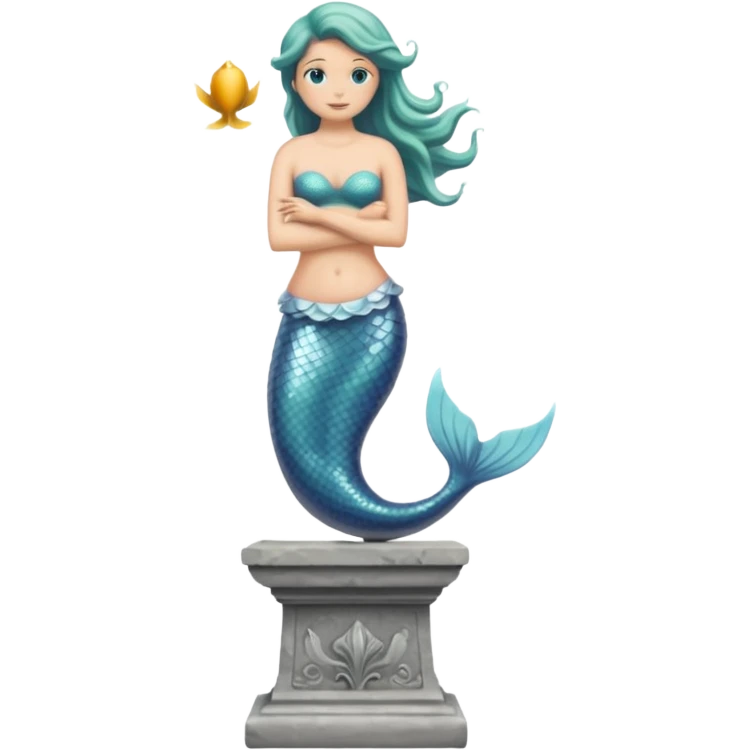 Make a mermaid statue all gray, like of stone and on a pedistal emoji