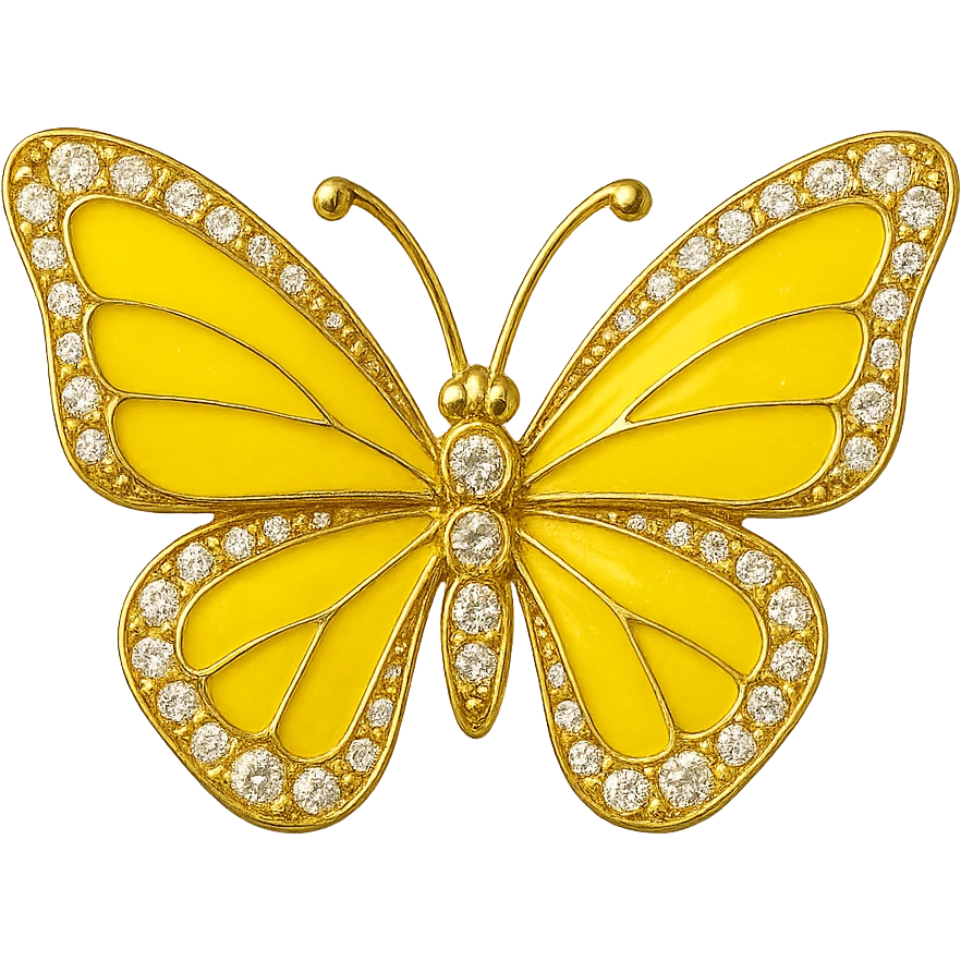 single lemon yellow butterfly with bright yellow enamel and sparkling gems emoji