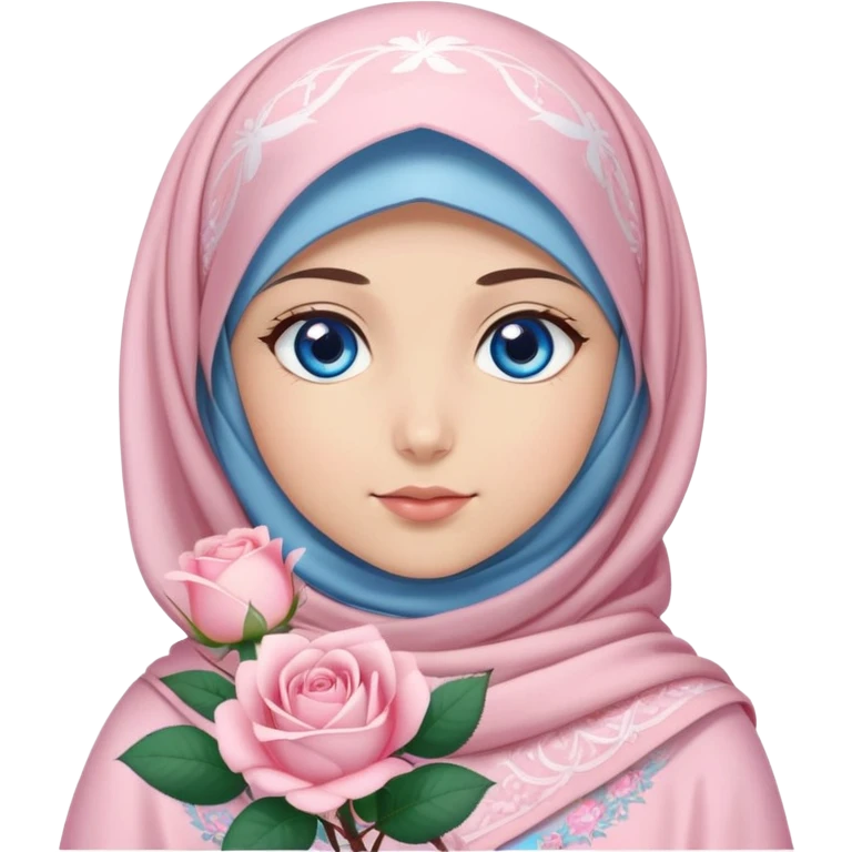 Turkish beautiful finish Konya girl blue eyes with sakura hijab islamic dress and had on her hand light pink roses emoji