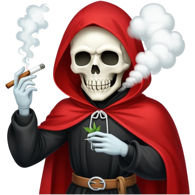 grim reaper in red cape smoking weed with loads of smoke in the air emoji