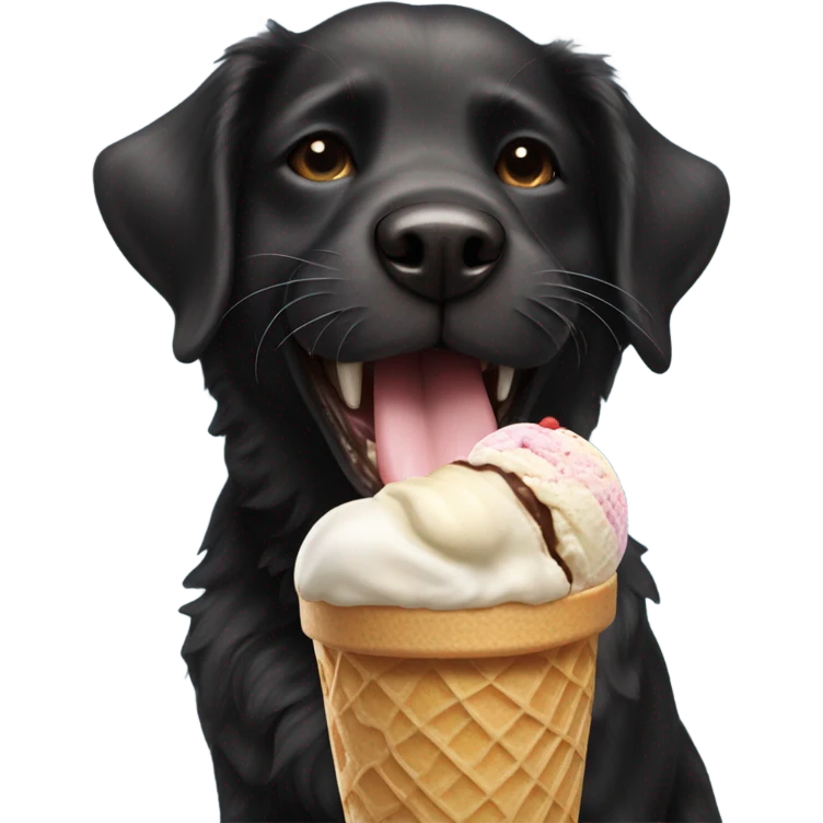 Black fur Dog eating ice cream emoji
