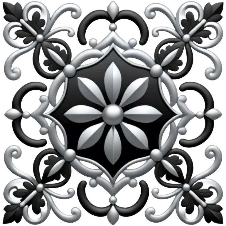 Black and silver filigree design, 3D, extremely detailed design emoji
