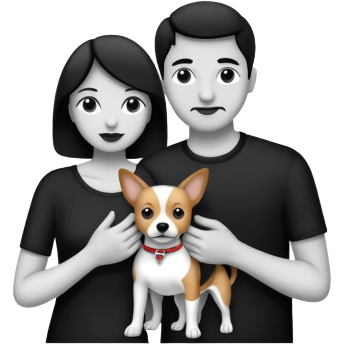 Pareja hombre y mujer, y con dos perritos pincher en sus brazos, puedes hacerlo en blanco y negro  emoji