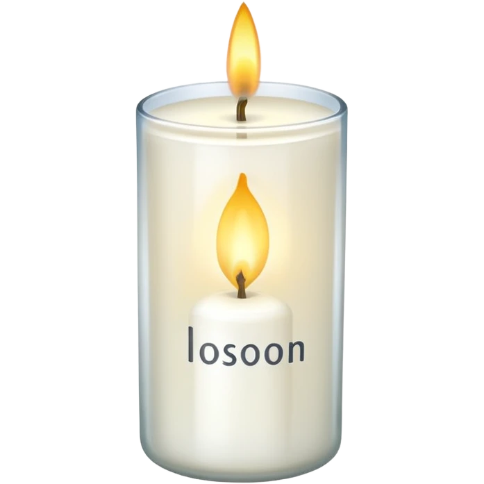 A white candle in glass with an inscription emoji