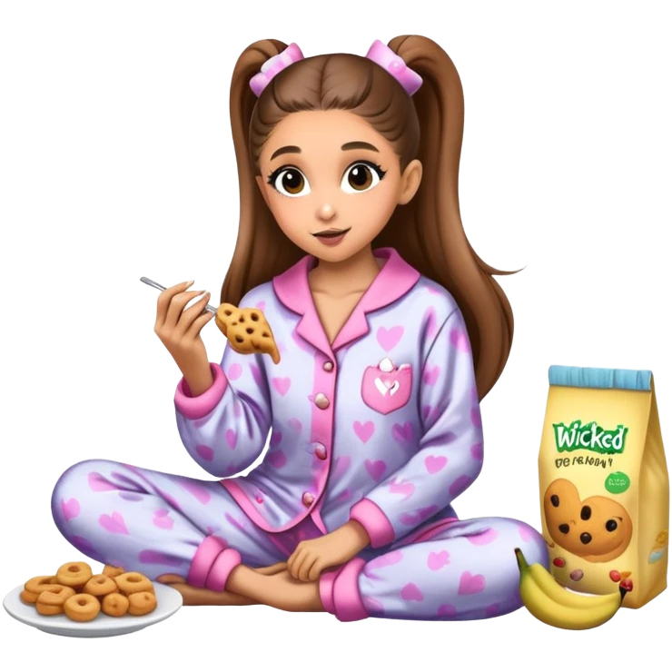 Ariana grande getting a snack and putting on wicked pajamas  emoji