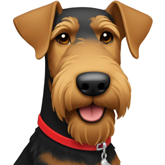 Airedale Terrier with a red collar around its neck emoji