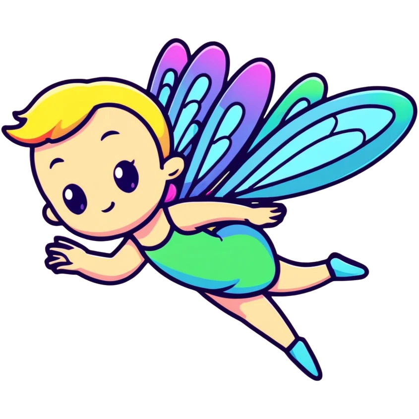 Iridescent fairy flying twinkle rainbow neon emoji