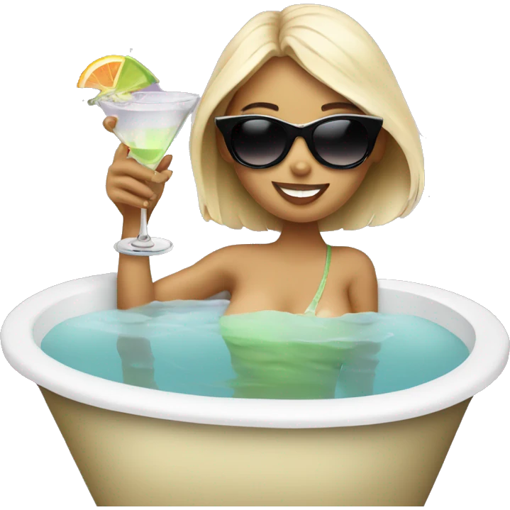 girl in bath drinking martini with sunglasses emoji