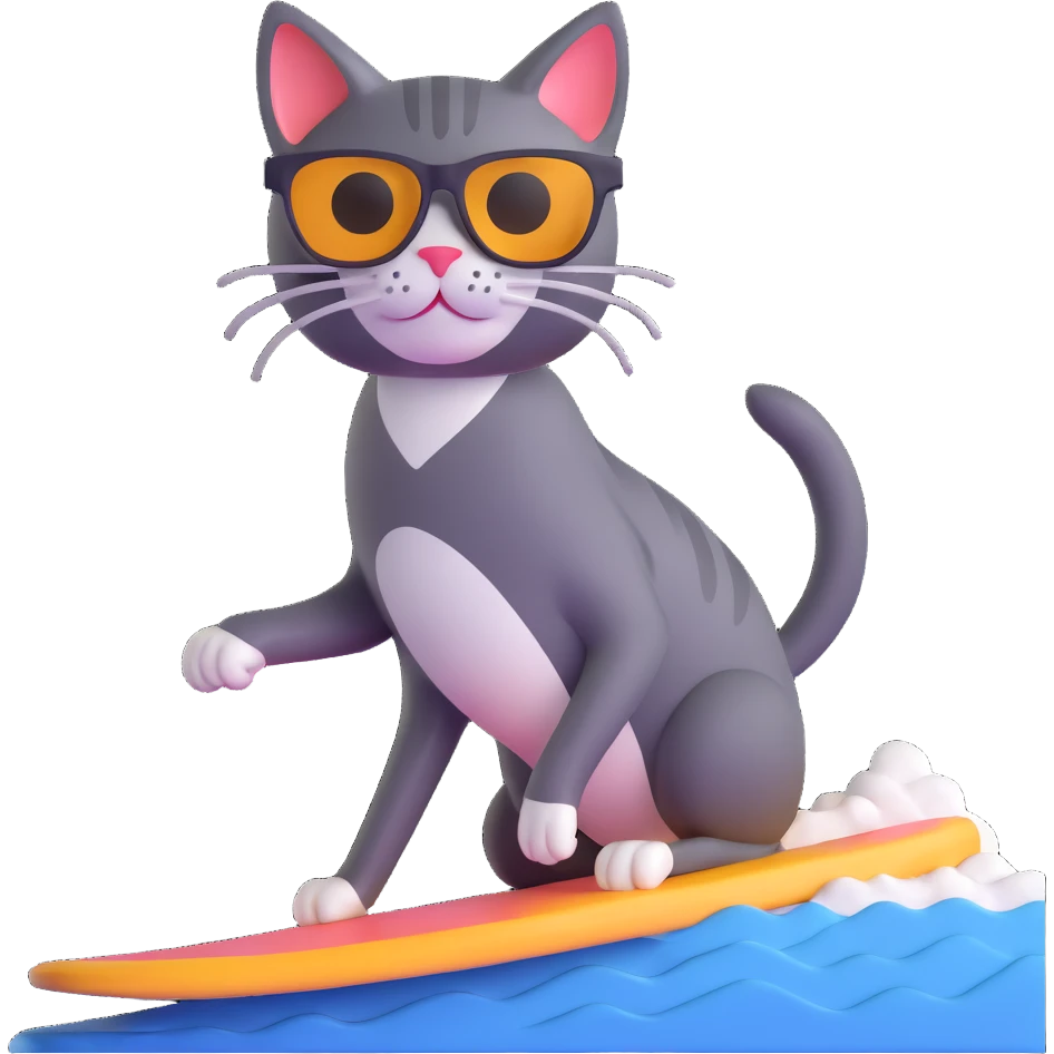 cat with sunglasses surfing a wave emoji