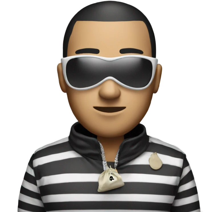 Guy with ski mask white and black striped shirt with moneybag emoji