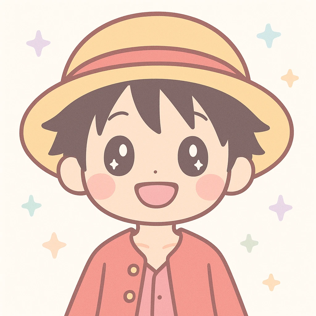 Luffy from One Piece, cheerful, wearing his signature straw hat, anime style emoji