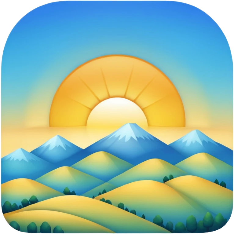 sun peeking above hills, early morning light, blue and yellow gradient sky emoji