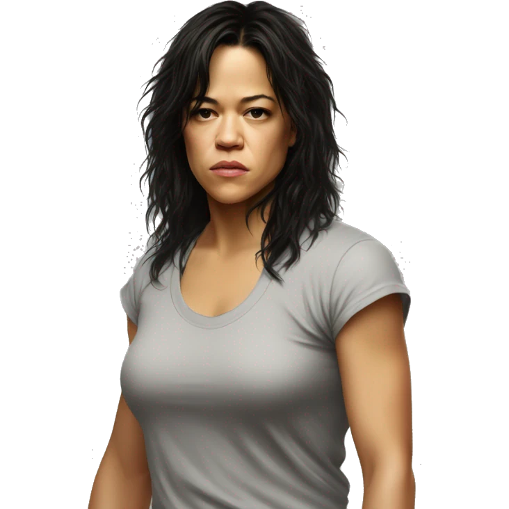 michelle rodriguez serious wearing tee emoji