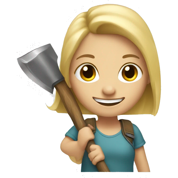 smiling girl with blonde hair and axe in hand emoji
