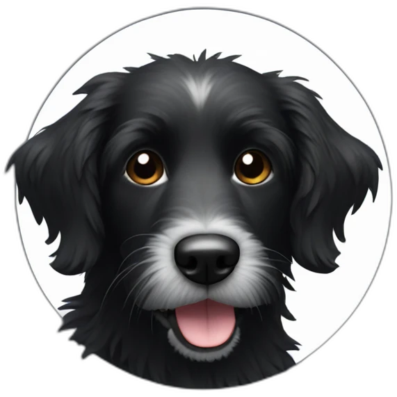 Hairy Black dog with white circle with more hair in face emoji