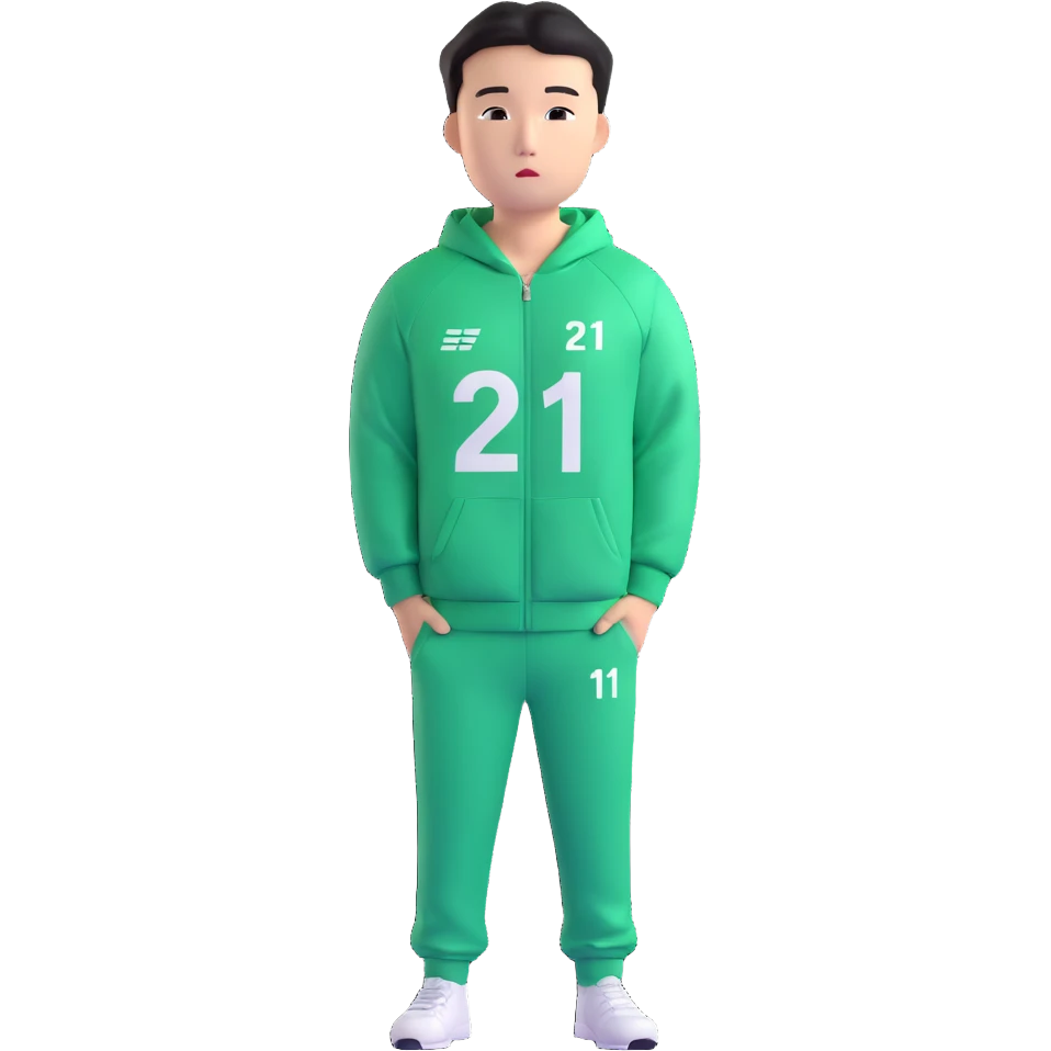 llustrate Cho Sang-woo (Player 218) in green tracksuit with the number 218 bold on the chest & sleeves. emoji