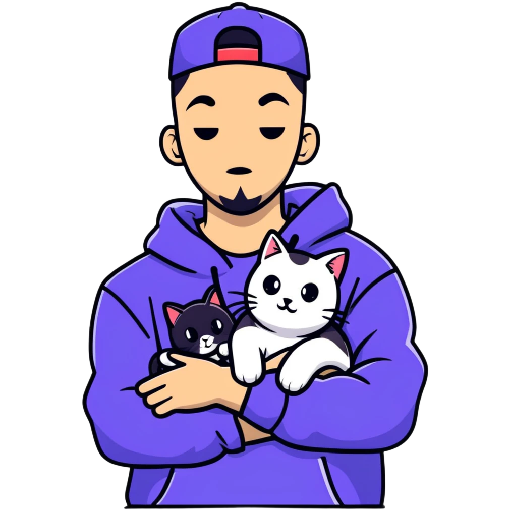 cool rapper guy holding a cute black and white cat emoji