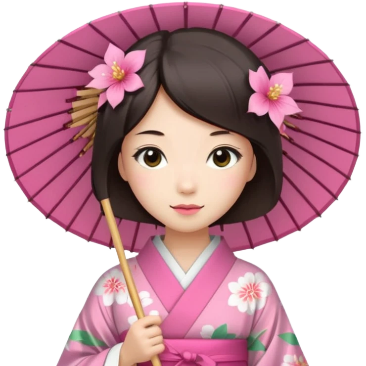 Japanese Princess with paper umbrella, pink kimono emoji