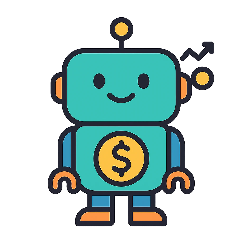 friendly and modern robot mascot for a finance app with subtle money or finance elements emoji