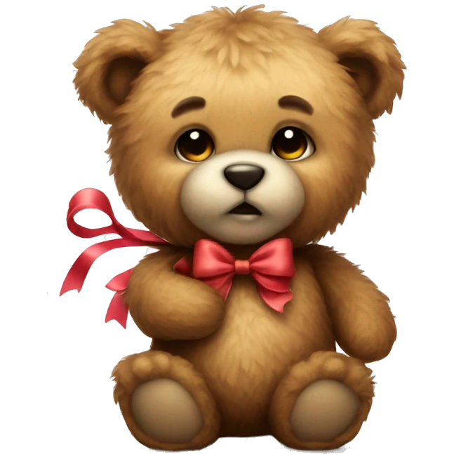 fluffy teddy bear holding a bow emoji