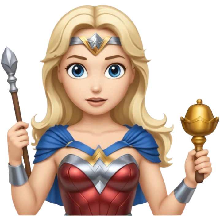 Blonde blue eyes Wonder Woman holding bell and baton  emoji