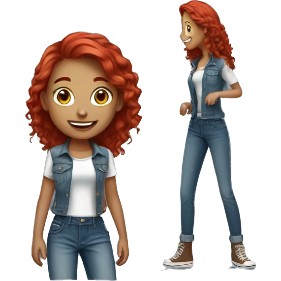 cheerful girls with denim style tall with red hair shorter with brown  emoji