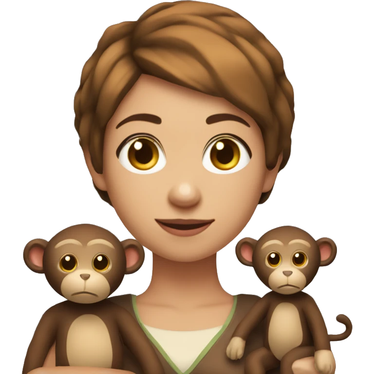 Can you do a young woman with short pixie style hair and a brown stuffed animals monkey emoji