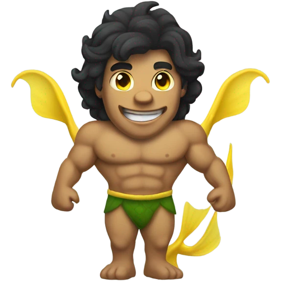 Tan muscular merman with yellow tail and dark hair emoji