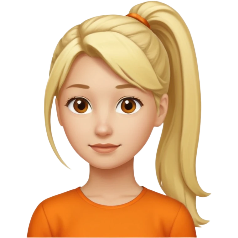 blond woman with pony tail and orange blouse emoji