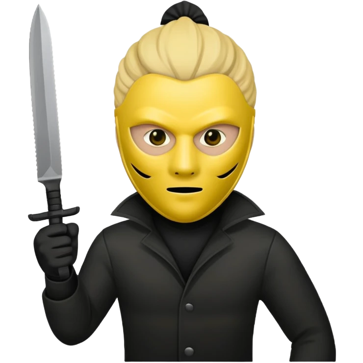 masked killer with a knife, simple shapes, minimal details, yellow face emoji