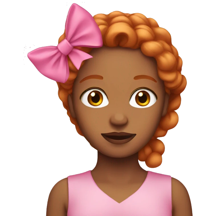 Brown woman with ginger hair in pink with a pink bow in hair  emoji