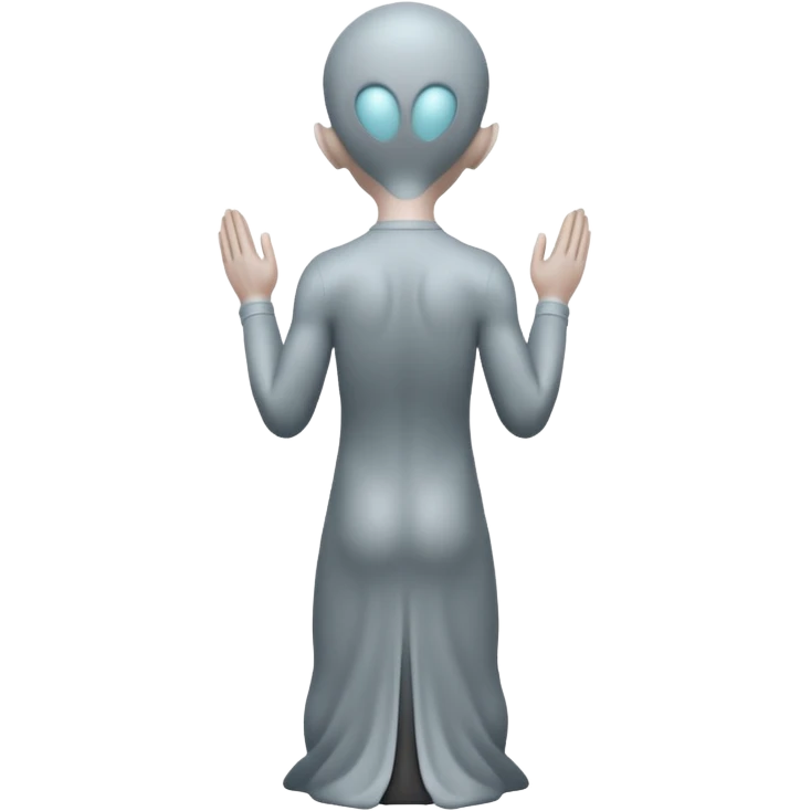 fullbody gray alien PRAYING STANDING REAR BACKVIEW emoji