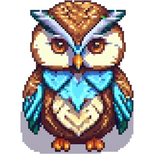 wise owl pixel art style emoji