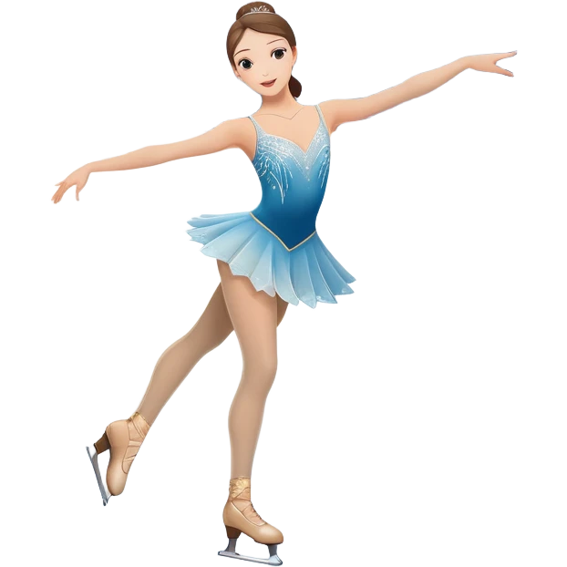 An icon featuring a graceful figure skater performing a spin on the ice. The background includes a grand ice rink palace with shining spotlights and cheering spectators in the stands. Transparent background highlights the elegance and artistry of figure skating emoji