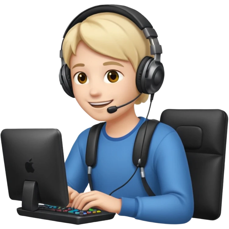 человек весело играет в компьютер emoji