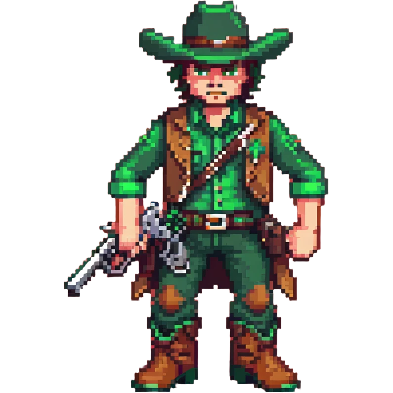 Green-clad cowboy character with revolver gun and boots emoji