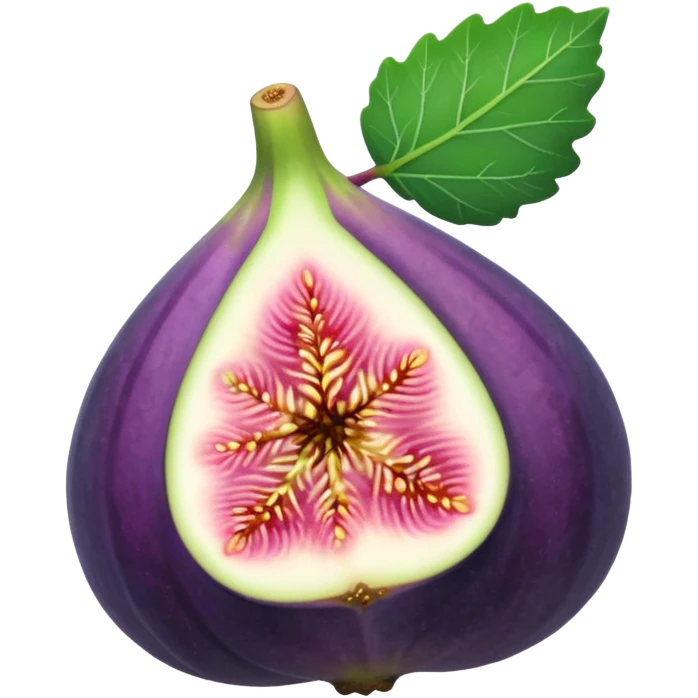 Please create a emoji of a single half of a fig with one small leaf emoji