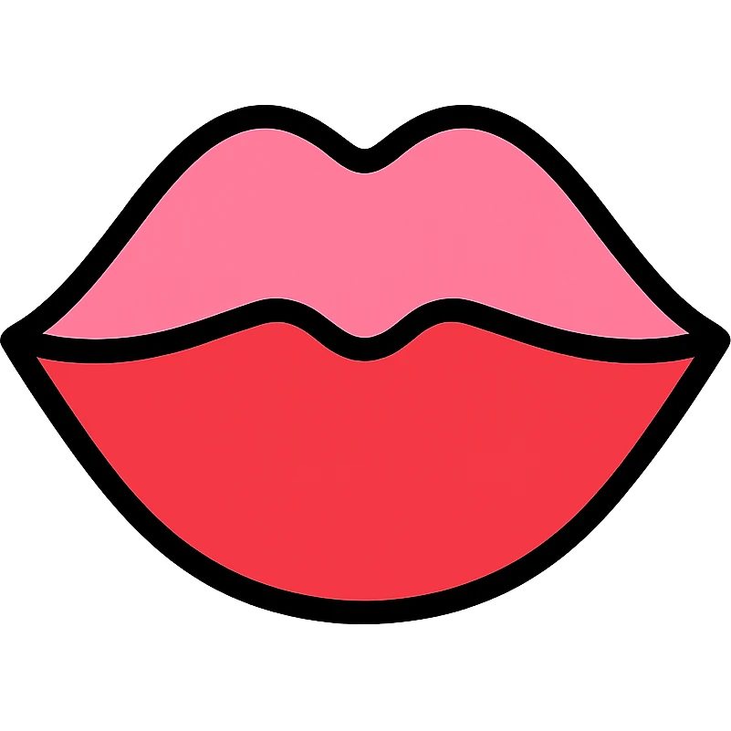 icon of a kiss, color outline, soft pink and red, modern look emoji