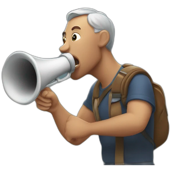the man who blows the horn against the background of the mountains emoji