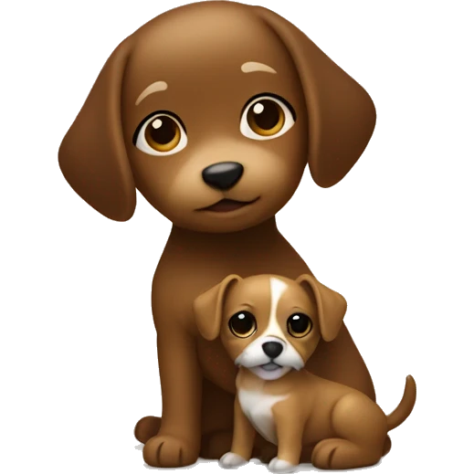 Little dog in gold brown being held by a brown haired girl emoji