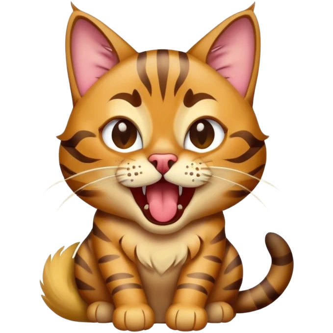 Cinematic Comical Bengal Cat Portrait Emoji, Head tilted dramatically while yawning exaggeratedly, sleek spotted brown and gold fur, Simplified yet hilariously adorable features, highly detailed, glowing with an almost sarcastic glow, high shine, a mix of lazy and curious, stylized with a touch of playful whimsy, bright and alert but with a comical expression, soft glowing outline, capturing the essence of a mischievous yet overly dramatic kitten, so meme-worthy it feels like it could leap off the screen and sarcastically demand attention, perfect for the internet's next viral meme! emoji