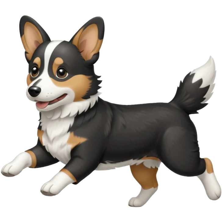 Black and white realistic cardigan welsh corgi running with its long low tail streaming out behind it emoji