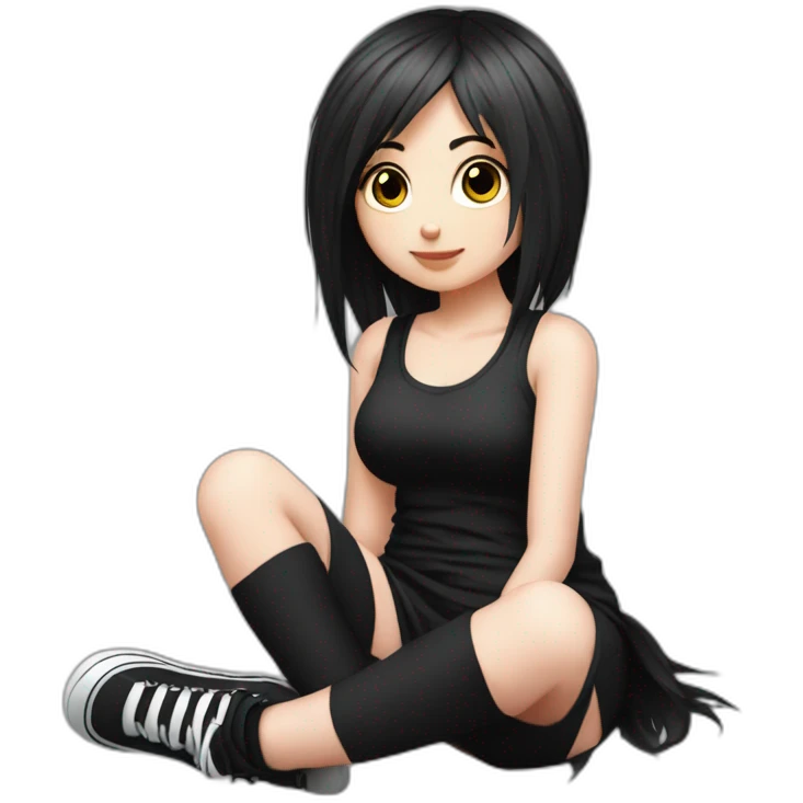 Full body curvy emo girl sits on the floor черная юбка белые трусики рваные полосатые чулки emoji