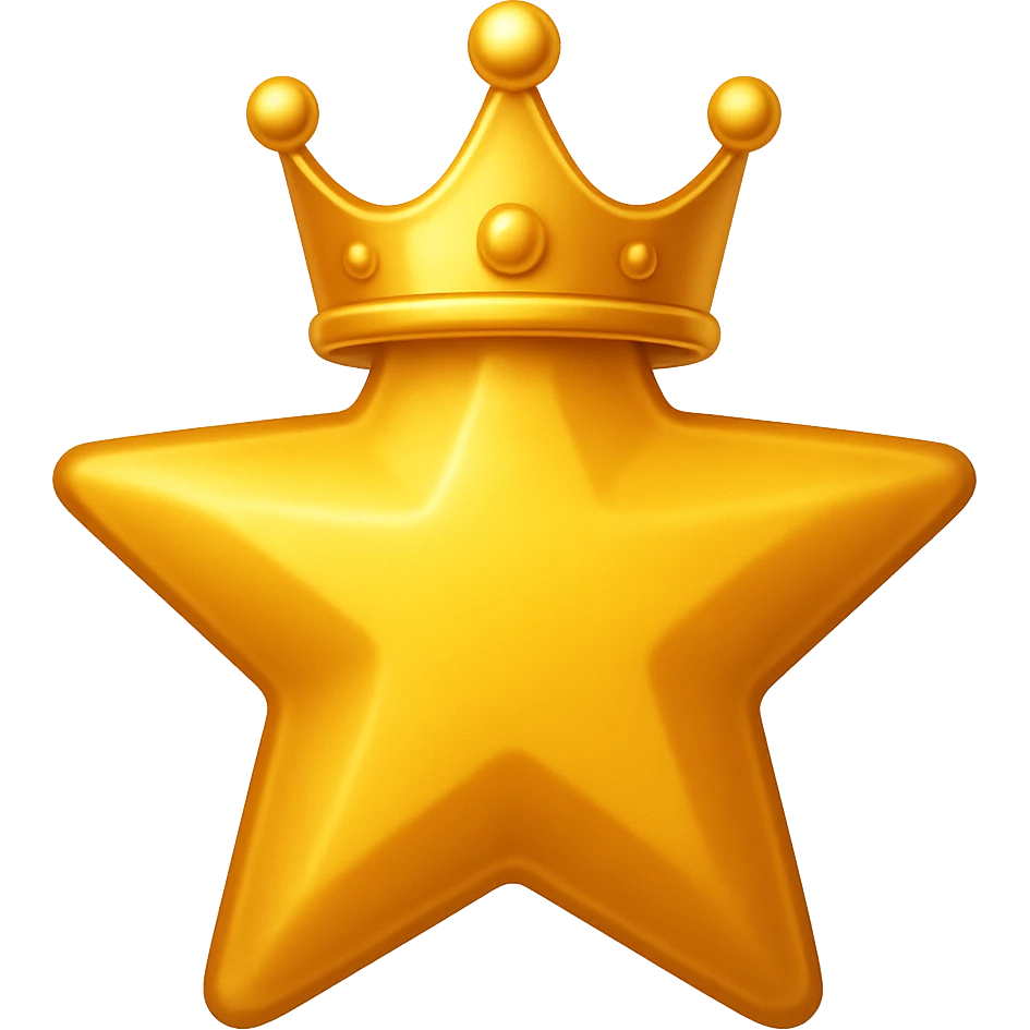 Make the gold star with crown look like a star badge in the style of Apple emojis with a transparent background. Keep the apple emoji style look and feel. emoji