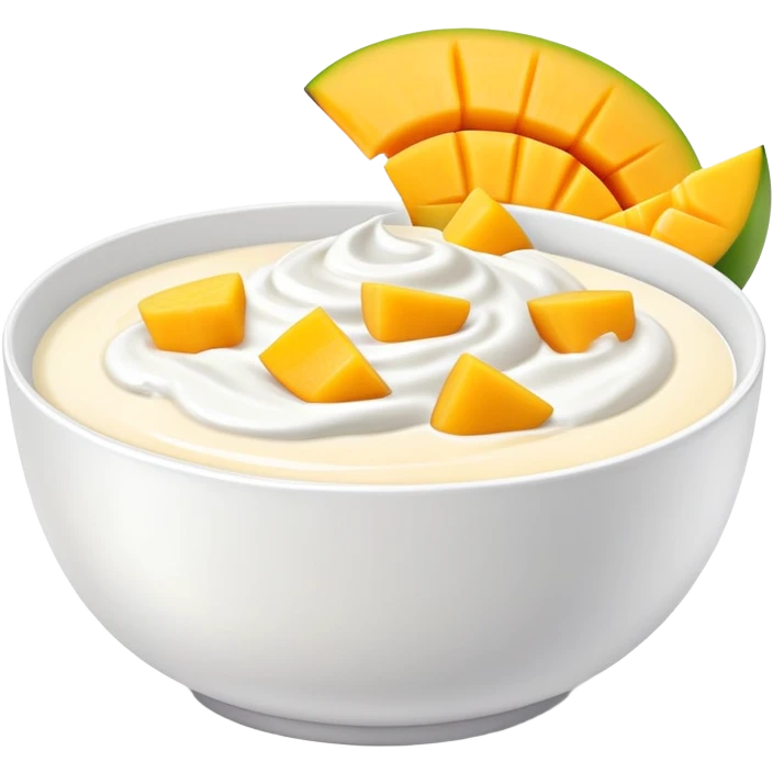 yogurt in a bowl with sliced mango pieces on top emoji