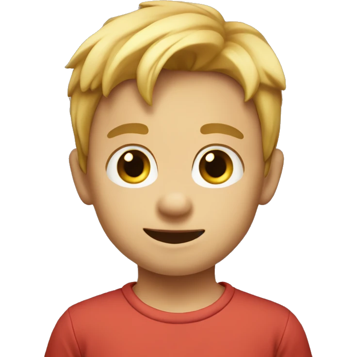 Emoji of a small boy, 3 years old, with light hair. He has a playful expression and is wearing a bright t-shirt. emoji